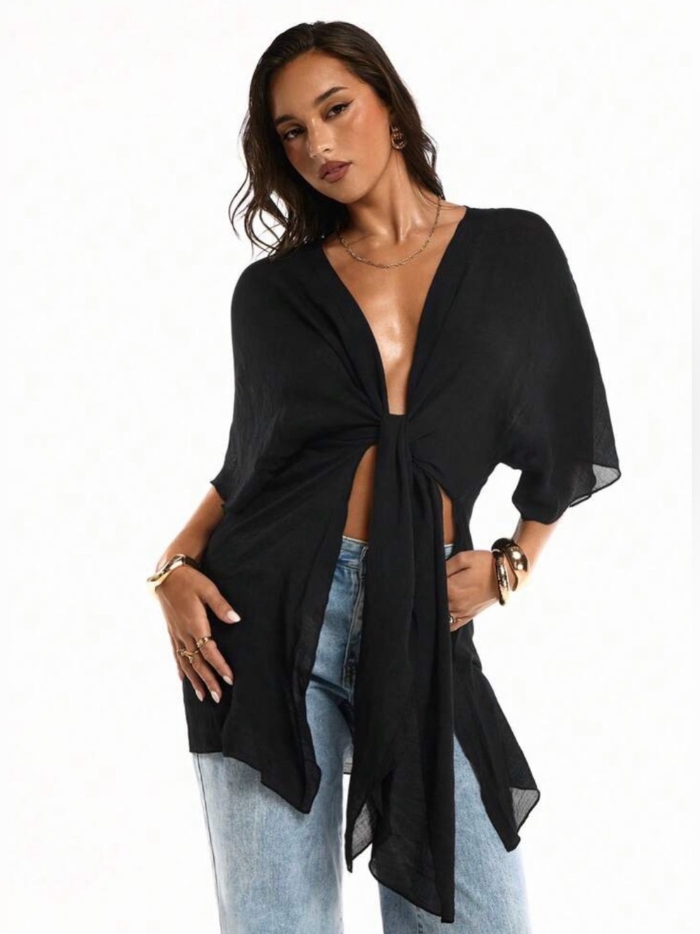 SHEIN Women's Minimalist Casual Kimono Cover Up XL